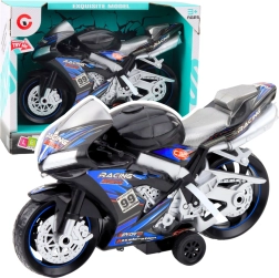 Schwarzblaues Rennmotorrad mit Licht- und Soundeffekten