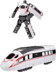 Metallroboter, in weißen Hochgeschwindigkeitszug verwandelbar