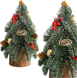 Dekorativer Weihnachtsbaum auf Stamm mit roten Beeren und Zapfen 26 × 12 cm