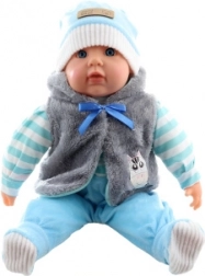 Große Babypuppe Junge 55 cm im gestreiften Outfit