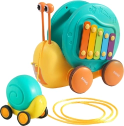 Woopie Zieh-Schnecke 4-in-1 mit Xylophon, Zahnrädern und Abschussbahn + Mini-Auto