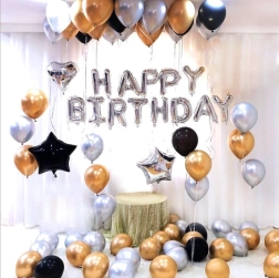 Set aus silber-goldenen Geburtstagsballons
