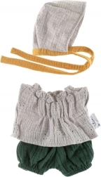 Set mit Mützchen für Puppen 21cm graue Spitze