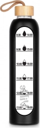 Glas-Wasserflasche mit Bambusdeckel und Silikonhülle 1 l, schwarz