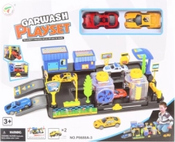 Autowaschanlage für Spielzeugautos mit Tankstelle und 2 Sportwagen