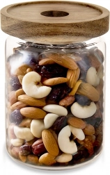 Glasdose für trockene Lebensmittel mit Holzdeckel und Dichtung 970 ml