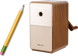 Manueller Anspitzer mit Behälter und verstellbarer Klinge, braun