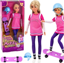 Anlily Skateboarderin – Puppe mit lila Skateboard und Helm, 30 cm