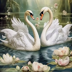 Diamantmalerei Schwäne im Teich 30 × 40 cm