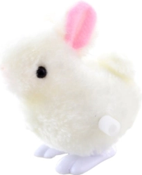 Aufziehbarer hüpfender Hase aus Kunststoff und Plüsch