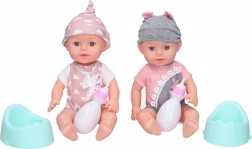 Baby mit Töpfchen und Flasche