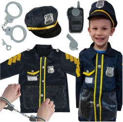 Kinderkarneval-Kostüm Polizist mit Zubehörset, Handschellen und Hut, für Alter 3-8 Jahre