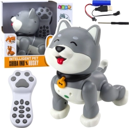Interaktiver Roboterhund Husky mit Fernbedienung und Sprachbefehlen – grau