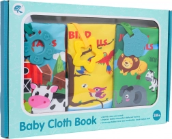Set aus weichen Stoffbüchern für Babys mit Schwänzchen und Beißringen