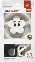 Schwarz-weiße Rassel-Set – Kinderwagenkette und Rassel Stern/Blume