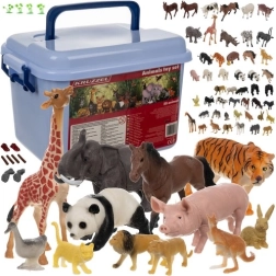 KRUZZEL Tierfiguren-Set im Koffer – Bauernhof, Safari und Wald, 48 Stk.