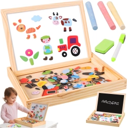 Kruzzel beidseitige magnetische und Kreide-Lerntafel in Holzbox 108 Teile