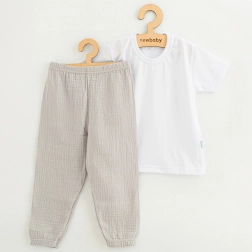 Kinder-Baumwollset T-Shirt und Musselin-Hose New Baby Kindergarten hellgrau 104 (3–4 Jahre)