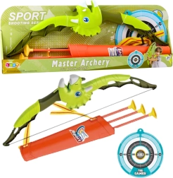 Grüner Bogen Dinosaurier mit Saugnapfpfeilen und Zielscheibe