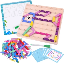Montessori Holz-Mosaik mit bunten Stäbchen und beidseitig abwischbarer Tafel