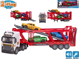 2-Play Traffic Autotransporter mit Schwungradantrieb mit Licht und Sound + 3 Autos 38 cm