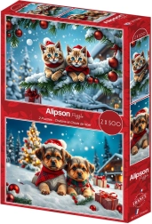 Puzzle Weihnachtskätzchen und Welpen 2×500 Teile