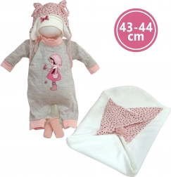Kleidung für Puppe NEW BORN 43–44 cm – 4-teiliges Set mit Decke