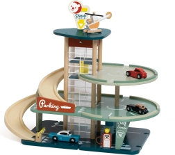 Classic World mehrstöckiges Parkhaus mit Autos, Helikopter, Waschanlage und Tankstelle