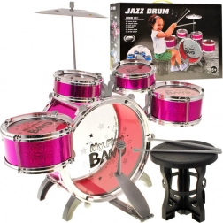 Kinder-Schlagzeug-Set, 5-teilig, mit Hocker – Rosa