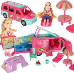 Camping-Wohnwagen für Puppen mit Zubehör und Pool