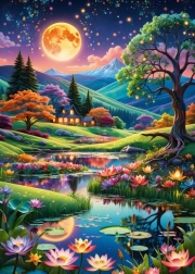 Puzzle Nachtlandschaft bei Vollmond 500 Teile