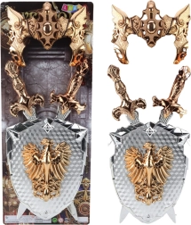 Kinderritter-Set Schild mit zwei Schwertern und Maske Goldener Adler