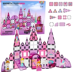 Magnetische Konstruktionsspielsteine für Mädchen mit Fenstern, rosa, 58 Teile