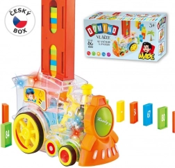 Transparente Lokomotive mit Dominosteinen und Licht für Kinder