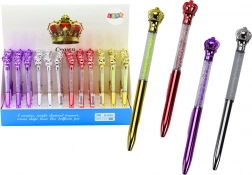 Kugelschreiber mit Krone und glitzernden Steinchen, blaue Tinte 0,7 mm, Farbmix