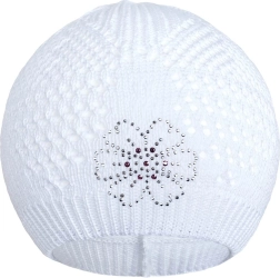 Gestrickte Mütze mit Blümchen, weiß