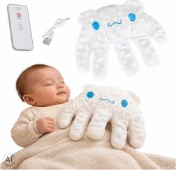 Beruhigendes Plüschkissen in Form einer Hand für Babys mit Klopffunktion und Fernbedienung
