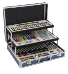 Metallischer ausklappbarer Malkoffer – komplettes Kreativ-Set 140 Stk.