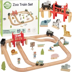 Woopie Green Holz-Eisenbahn Zoo XL – Magnetzug, Brücke und 60 Teile, FSC
