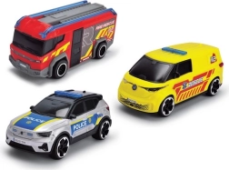 Rettungsset Dickie SOS 3er-Pack – Feuerwehr-, Polizei- und Rettungsfahrzeug 1:36