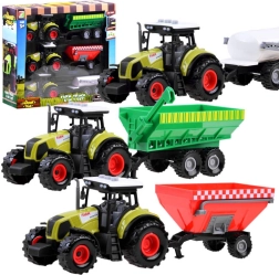 Set aus drei Traktoren mit abnehmbaren Anhängern für kleine Bauern