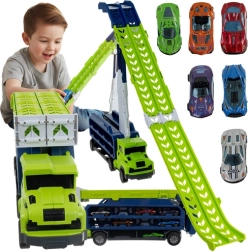 Lastwagen mit Rutsche und 6 Metallautos