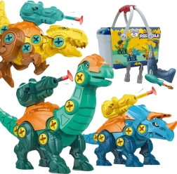 WOOPIE Dinosaurier zum Zusammenbauen 3 Stk. im Koffer mit Bohrmaschine und Schraubendreher