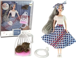 Puppe EMILY mit grauen Haaren mit Kätzchen und Schaukel