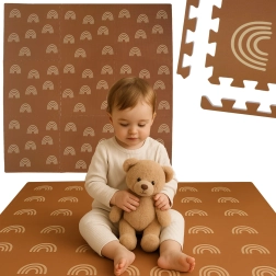 Schaumspielmatte HUMBI 180 × 180 cm – braune Regenbögen, 9 Teile, wasserfest und sicher