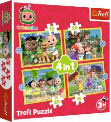 Puzzle 4v1 Cocomelon, Lerne die Helden kennen Trefl