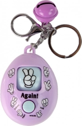 Lila Schlüsselanhänger mit dem Spiel Schere, Stein, Papier