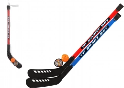 Set von Hockeyschlägern für Feldhockey mit Floorballball und Puck