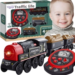 Woopie Retro-Elektrolokomotive mit Fernbedienung, 4-teiliges Set mit Waggons