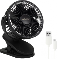 Ruhhy kabelloser Tischventilator mit USB-C und Clip - Schwarz